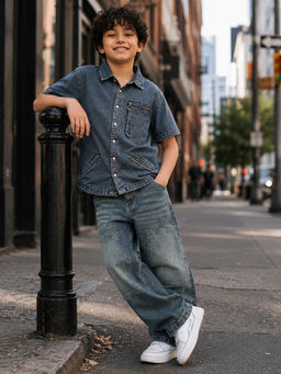 Purple United Kids - Boys Multi-Colour Cotton Shirt with Jeans