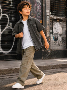 Purple United Kids - Boys Multi-Colour Cotton Shirt with Cargo