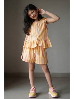 Tales & Stories - Girls Yellow Viscose Top with Shorts