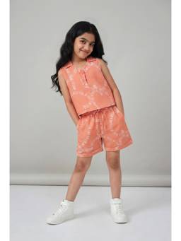 Tales & Stories - Girls Orange Viscose Top with Short
