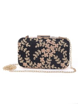 The Purple Sack - Black Embroidered Clutch