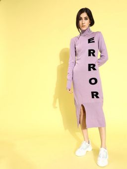 STREET 9 - Women Lavender Typography Printed Turtle Neck Sweater Midi Dress