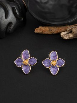 E2O - Gold Plated Purple Floral Stud Earring for Women