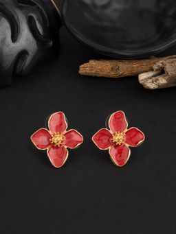 E2O - Gold Plated Red Floral Stud Earring for Women