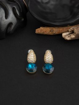 E2O - Gold Plated Blue Stone Crafted Contemporary Drop Earring for Women