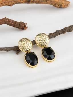 E2O - Gold Plated Stone Crafted Contemporary Black Drop Earring for Women