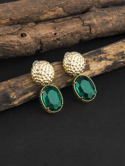 E2O - Gold Plated Stone Crafted Contemporary Green Drop Earring for Women