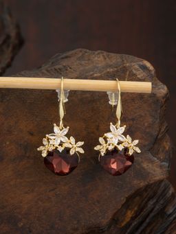 E2O - Gold Plated Stone Crafted Contemporary Maroon Drop Earring for Women