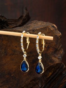 E2O - Round Shaped Gold Plated Blue Hoop Dangler Earring for Women
