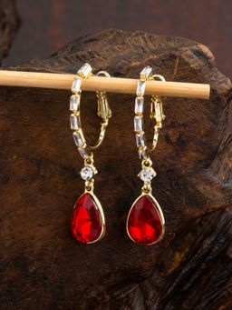 E2O - Round Shaped Gold Plated Red Hoop Dangler Earring for Women