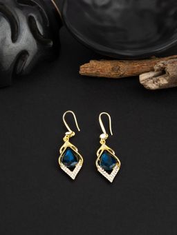 E2O - Gold Plated Stone Crafted Contemporary Blue Drop Earring for Women