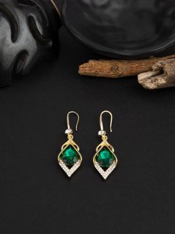 E2O - Gold Plated Stone Crafted Contemporary Green Drop Earring for Women