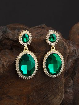 E2O - Gold Plated Stone Crafted Contemporary Green Drop Earring for Women