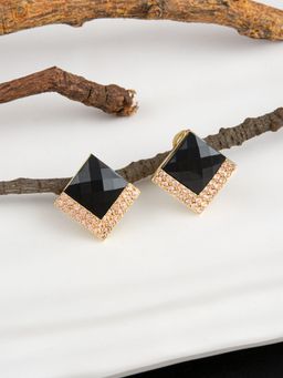 E2O - Gold Plated Pearl Black Stud Earring for Women