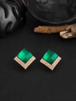 E2O - Golde Plated Cz Green Stud Earring for Women