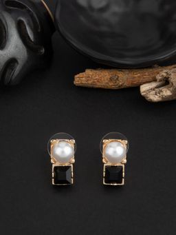 E2O - Gold Plated Black Stud Earring for Women