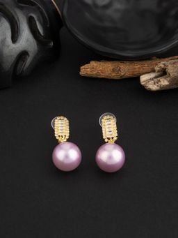E2O - Gold Plated Beads Crafted Contemporary Pink Drop Earring for Women