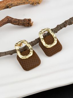 E2O - Golde Plated Peral Brown Stud Earring for Women