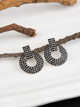 E2O - Silver Plated Stone Crafted Contemporary Black Drop Earring for Women