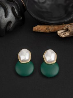 E2O - Gold Plated Stone Crafted Contemporary Green Drop Earring for Women