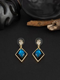 E2O - Gold Plated Stone Crafted Contemporary Blue Drop Earring for Women