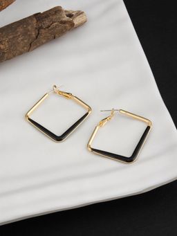 E2O - Square Shaped Gold Plated Black Hoop Earring for Women