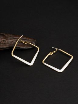 E2O - Square Shaped Gold Plated White Hoop Earring for Women