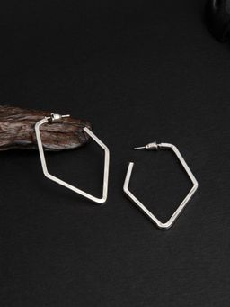 E2O - Square Shaped Silver Plated Silver Hoop Earring for Women