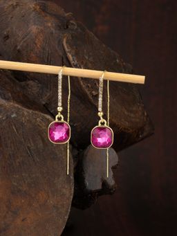 E2O - Gold Plated Beads Crafted Contemporary Pink Drop Earring for Women