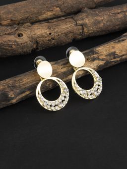 E2O - Gold Plated Beads Crafted Contemporary White Drop Earring for Women