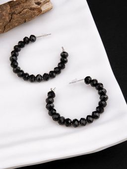 E2O - Round Shaped Black Beads Hoop Earring for Women