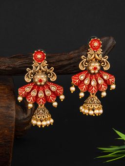 E2O - Classic Gold Plated With Meenakari Red Drop Earrings for Women