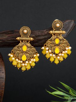 E2O - Classic Gold Plated With Meenakari Yellow Drop Earrings for Women