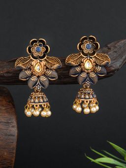E2O - Classic Gold Plated With Meenakari Blue Drop Earrings for Women