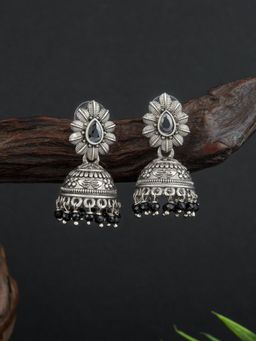 E2O - Classic Oxidized Metallic Plated With Meenakari Silver Drop Earrings for Women