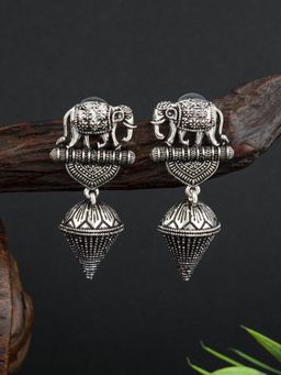 E2O - Classic Oxidized Metallic Plated With Meenakari Silver Drop Earrings for Women
