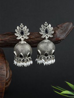 E2O - Classic Silver Plated Crafted In Floral Design Silver Jhumka Earrings for Women