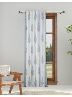 Fabindia - Blue Sirsa Cotton Block Printed Semi Sheer Curtain (9 Feet)