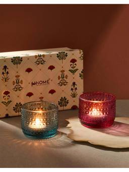 Fabindia - Varsha Glass 2 Tea Light Candle & 2 Tea Light Holder (Set of 4)