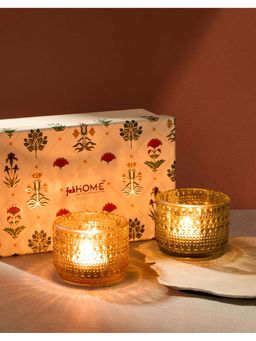 Fabindia - Varsha Glass 2 Tea Light Candle & 2 Tea Light Holder (Set of 4)