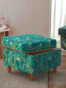 Chumbak - Modern Trunk Storage Ottoman - Tropical Ikkat Green