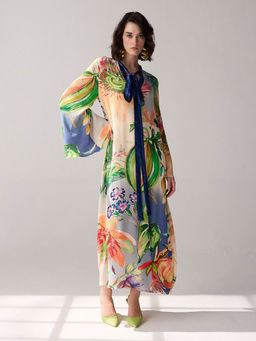 Verb - Blue Printed Tie-Up Neck Gemma Dress