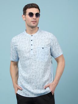 CRIMSOUNE CLUB - Mens Blue Printed Linen Kurta