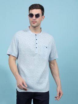 CRIMSOUNE CLUB - Mens Blue Printed Linen Kurta