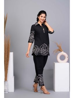 KAFTANIZE - Black Floral Printed Cotton Co-Ord (Set of 2)
