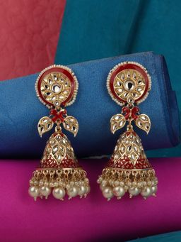 Anika's Creations - Traditional Gold Plated Kundan And Pearl Floral Jhumka