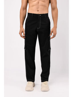 TAILORAEDGE - Black Contrast Stitch Relaxed Cargo Pant