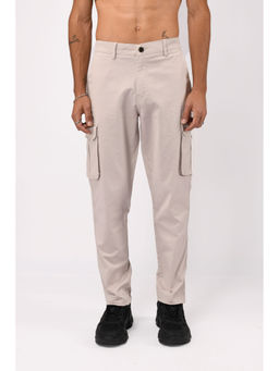 TAILORAEDGE - Cream Elevated Twill Tailored Cargo Pant