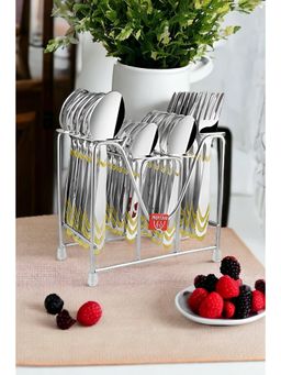 FNS - Magna 24 Karat Gold Plated Stainless Steel Cutlery Set Of 24 Pcs with Hanging Stand