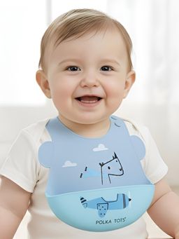 Polka Tots - Blue Printed Silicone Bib